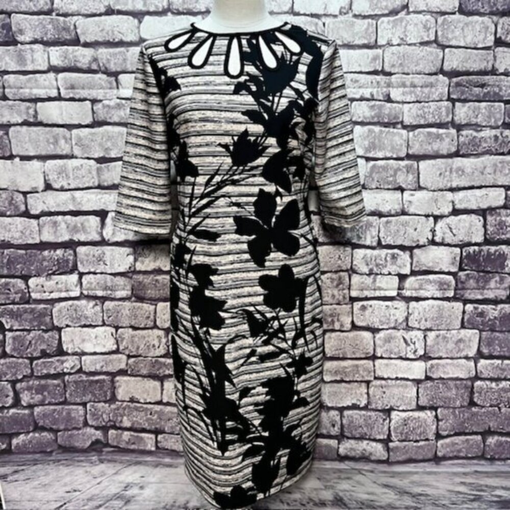 Gabby Skye Black & Ivory 3/4 Sleeve Dress Size 12